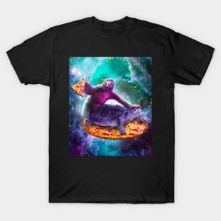 Trippy Space Sloth Turtle - Sloth Pizza T-Shirt